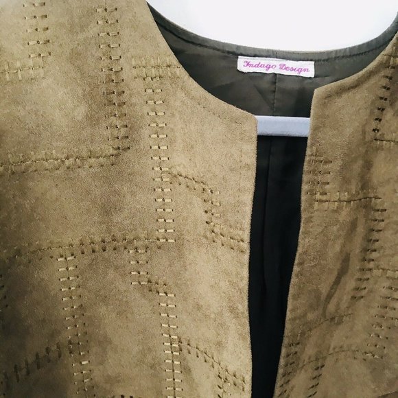 Indago Design Brown Embroidered Ultrasuede Duster Coat Jacket Vintage - Picture 1 of 6